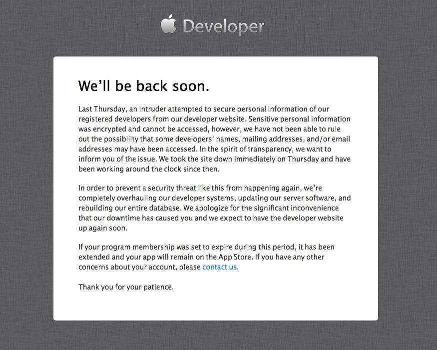 Apple developer portal hacked
