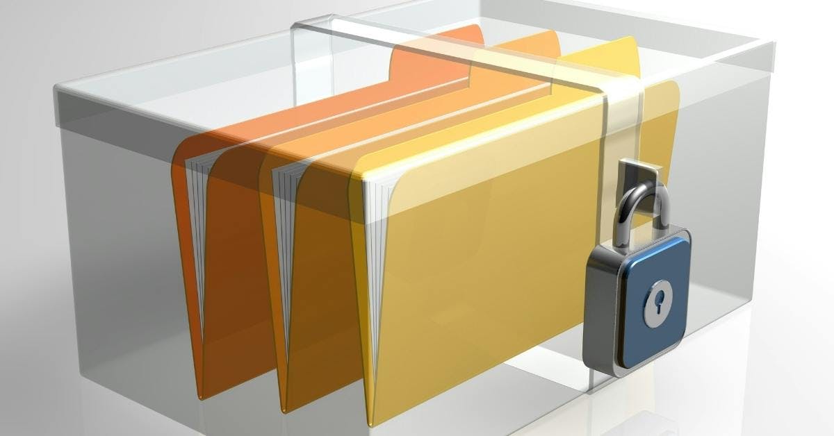 see through file cabinet with a lock on the outside and files inside