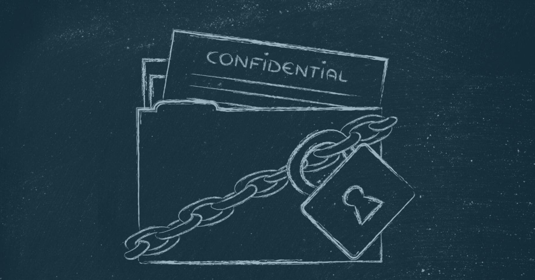 sketch of a file that says confidential with a chain and lock over it
